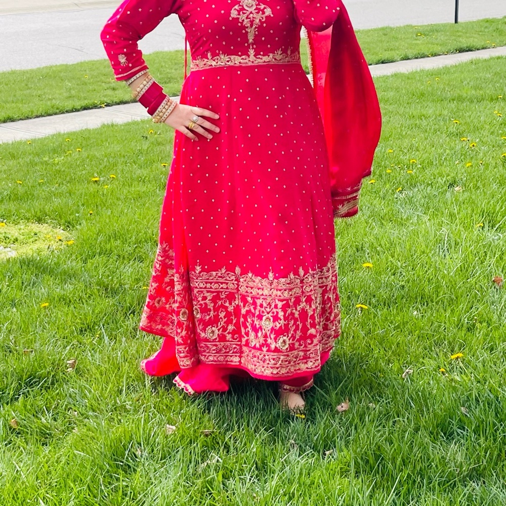 Embellished Gold and Pink Long Sleeve Wedding Guest Dress